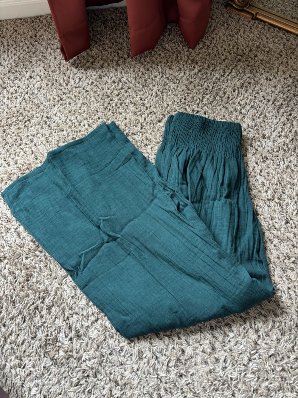 Women's Elastic Waist Teal Wide-Leg Pants
